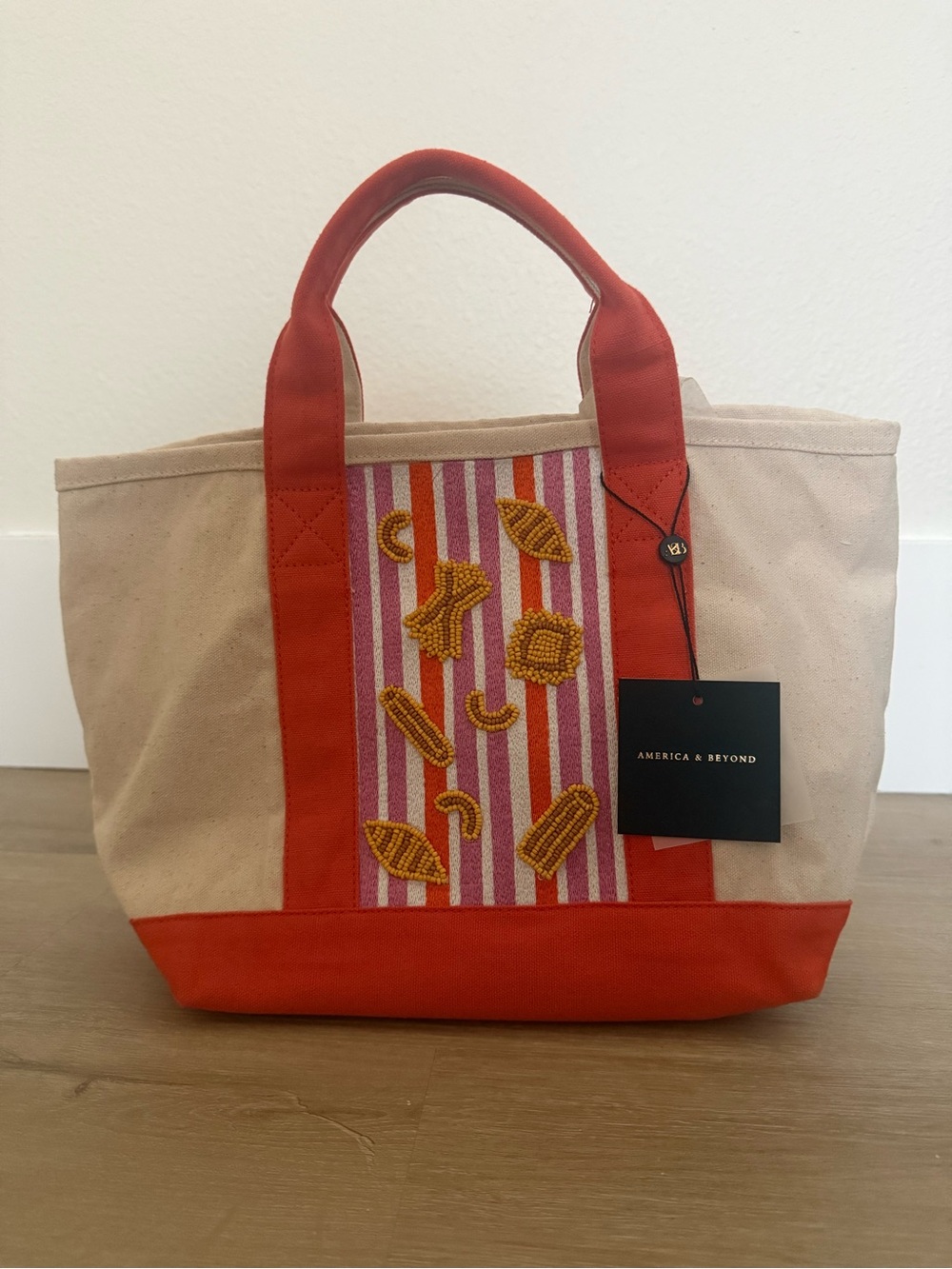 Canvas Tote Bag with Beaded Pasta